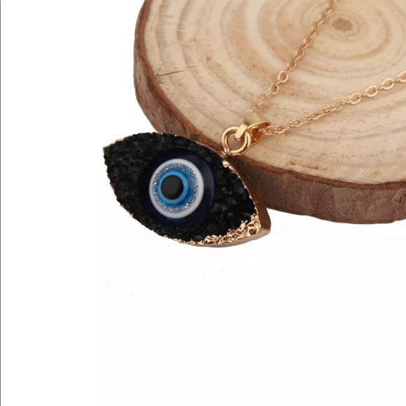 NEW Black Druzy Evil Eye Necklace - Picture 2 of 4